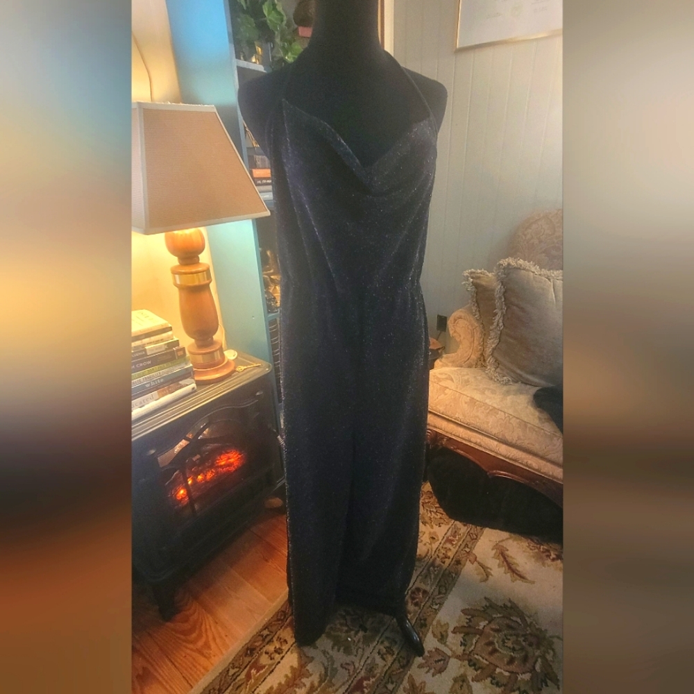 Spaghetti Strap Black Sparkle Jumpsuit